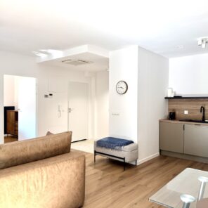 Salon z aneksem kuchennym i przedpokojem w apartamencie 26